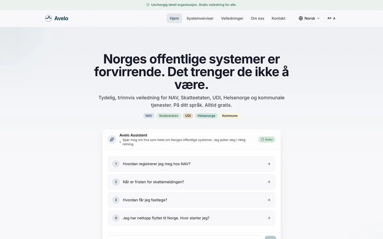 Avelo: A navigator for Norwegian public services.