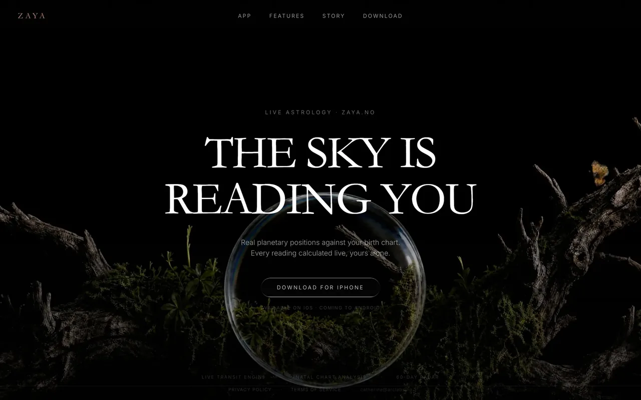 Zaya: A live astrology reading, calculated daily.